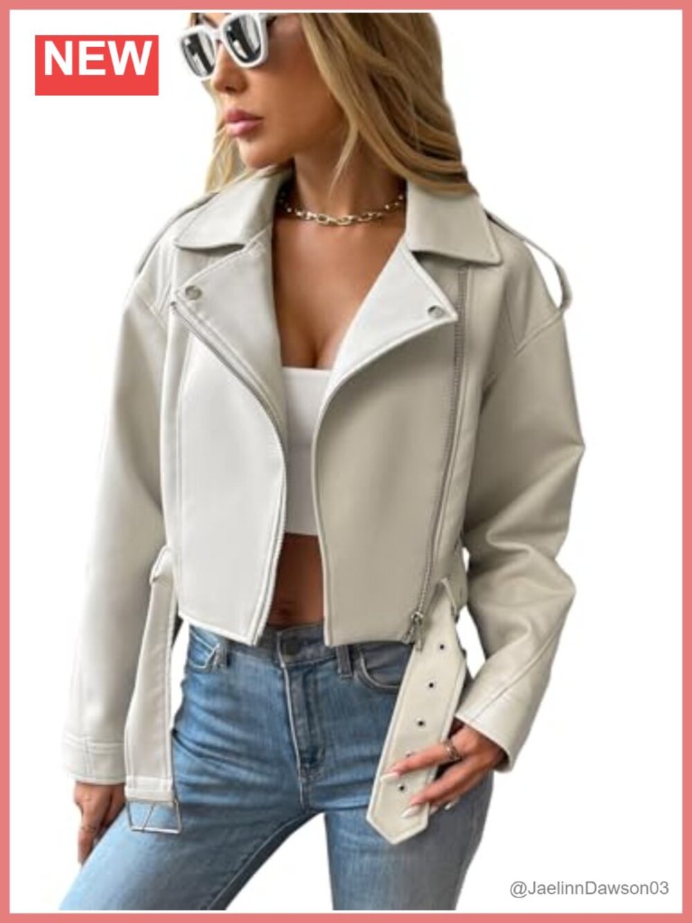 Faux Leather Cropped Moto Biker Jacket Vegan Belted Zip